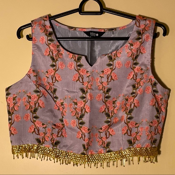 Indya Floral Grey Flared Maxi silk Skirt (Lehenga) & Top - Worn once. - Picture 10 of 16